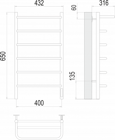 Полка П6 400х650 Электро (quick touch) Полотенцесушитель  TERMINUS Томск - фото 3