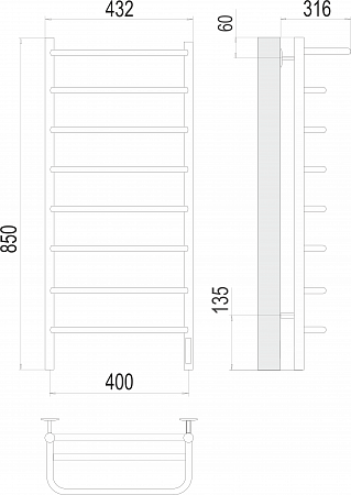 Полка П8 400х850 Электро (quick touch) Полотенцесушитель  TERMINUS Томск - фото 3
