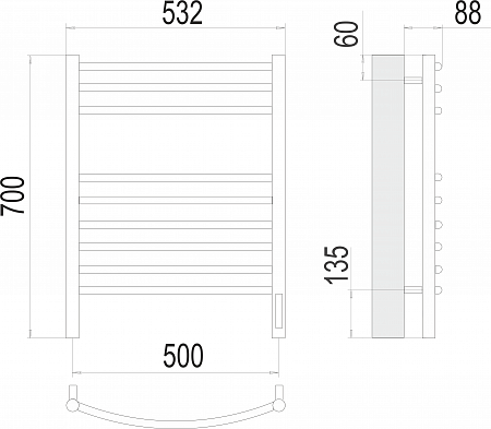 Классик П9 500х700 электро (sensor quick touch)  Полотенцесушитель TERMINUS Томск - фото 3