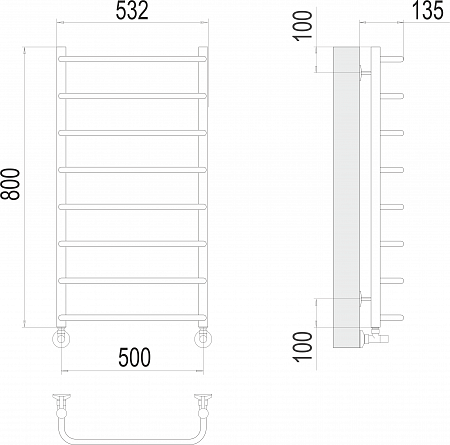 Стандарт П8 500х800  Полотенцесушитель  TERMINUS Томск - фото 3