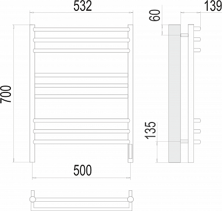 Прато П9 500х700 электро (sensor quick touch) Полотенцесушитель  TERMINUS Томск - фото 3