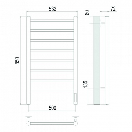 Аврора П8 500х850 Электро Полотенцесушитель TERMINUS Оружейная сталь Томск - фото 4 Аврора П8 500х850 Электро Полотенцесушитель TERMINUS Оружейная сталь Томск - фото 4