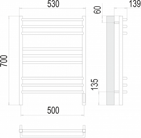 Соренто П9 500х700 электро (sensor quick touch) Полотенцесушитель  TERMINUS Томск - фото 3