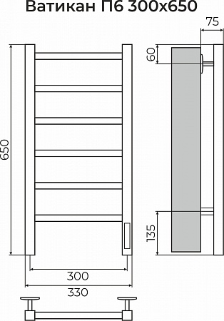 Ватикан П6 300х650 Электро (quick touch) Полотенцесушитель TERMINUS Томск - фото 3