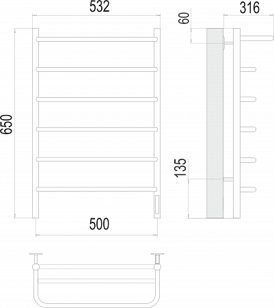 Полка П6 500х650 Электро (quick touch) Полотенцесушитель  TERMINUS Томск - фото 3